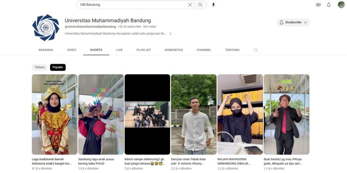 Inilah 5 Video Shorts Youtube UM Bandung Paling Populer, Ada Yang Sudah Ditonton Puluhan Juta Kali